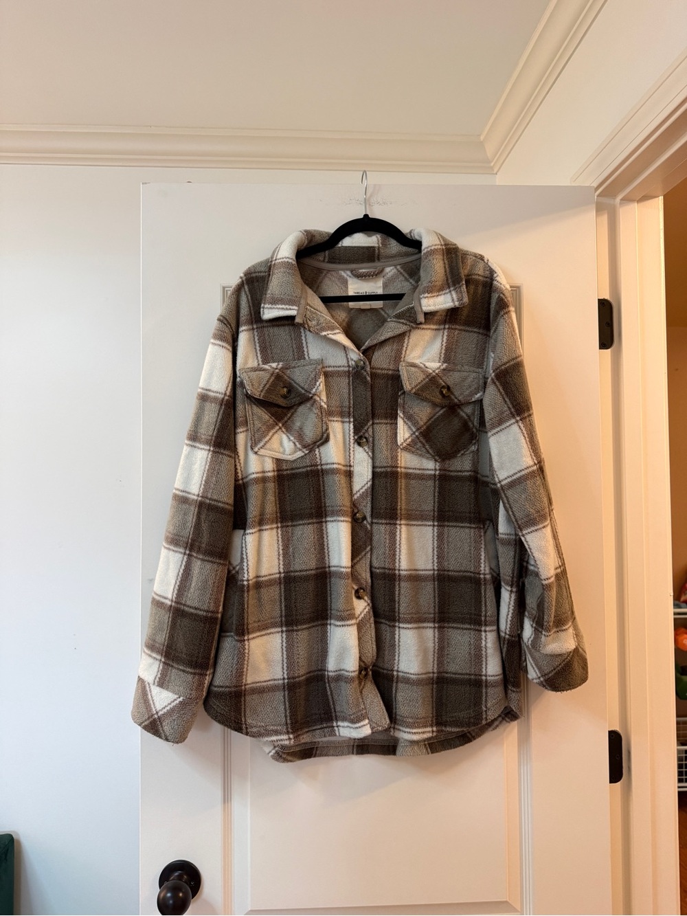 Thread & Supply Cozy Plaid Shacket in Brown and Cream Size 1X
